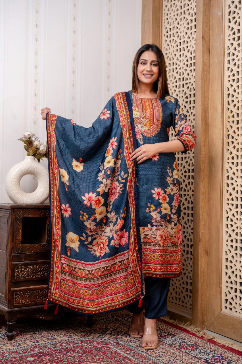 Gujarati Silk Muslin Dupatta Set