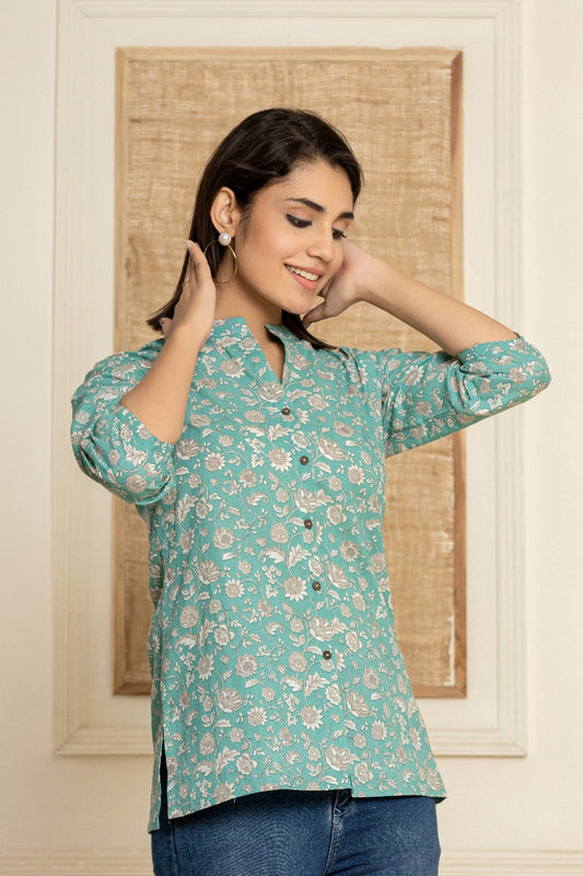 Floral Breeze Cotton Shirt Top