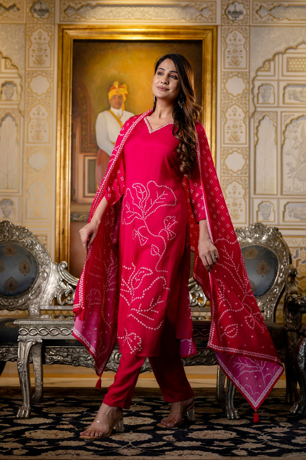 Bandhej Silk Muslin Dupatta Set